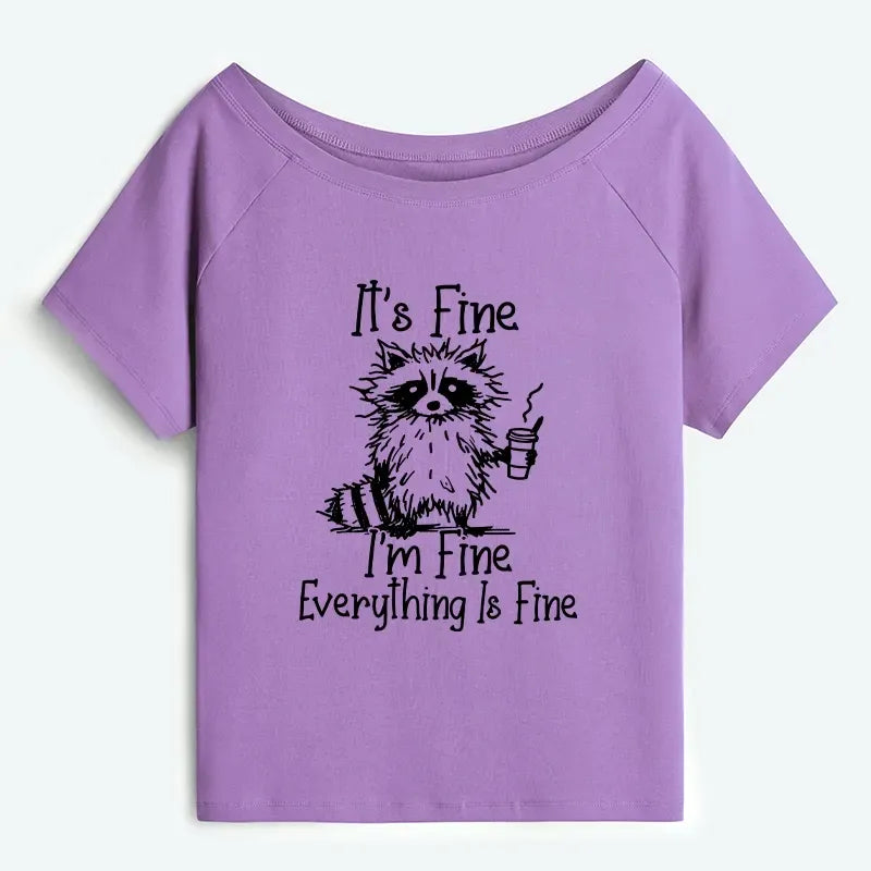 Kyoto-Lion Raccoon Fine Meme Off Shoulder T-Shirt