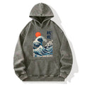 Washed Unisex Hoodie with Ocean Wave Print