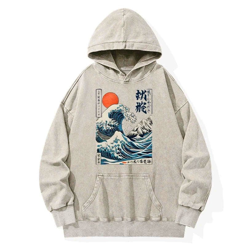 Japanese Ukiyo-e Wave Hoodie for Streetwear