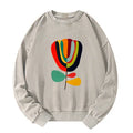 Kyoto-Lion Colorful Flower Minimalist Print Washed Sweatshirt