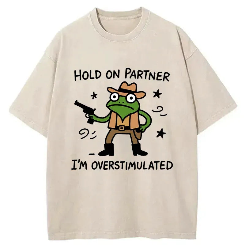 Kyoto-Lion Overstimulated Frog Funny Washed T-Shirt