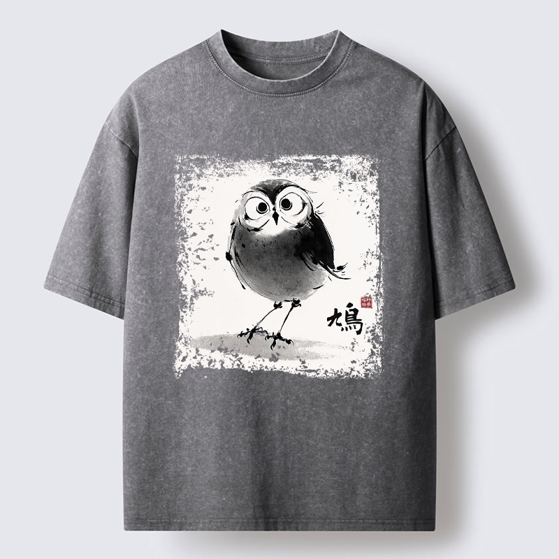 Kyoto-Lion A Bird In Ink Washed T-Shirt