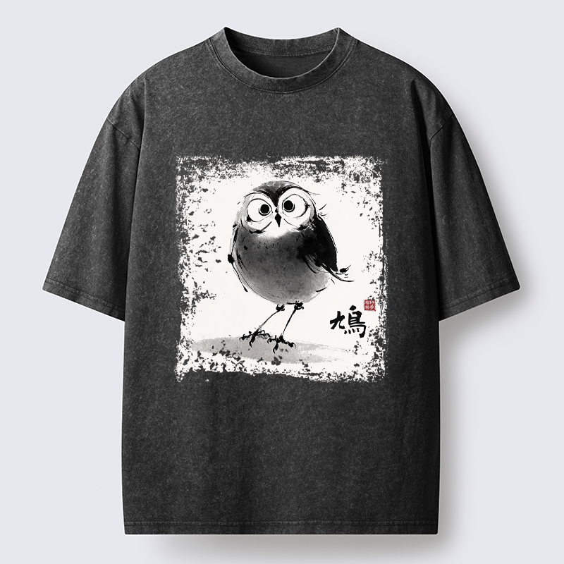 Kyoto-Lion A Bird In Ink Washed T-Shirt