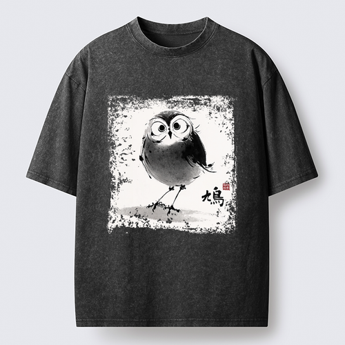 Kyoto-Lion A Bird In Ink Washed T-Shirt