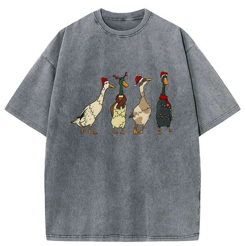 Kyoto-Lion Cute Christmas Ducks Washed T-Shirt