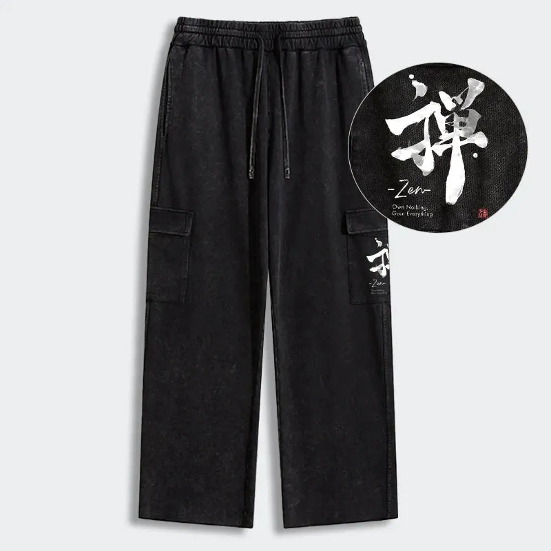 Kyoto-Lion Zen Texts Washed Utility Sweatpants