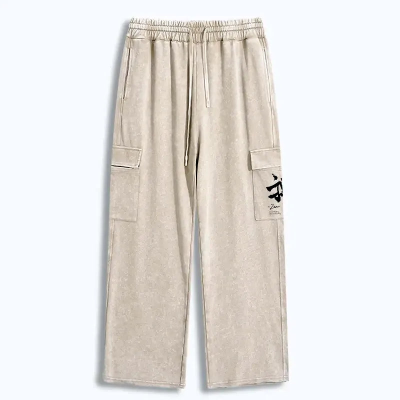 Kyoto-Lion Zen Texts Washed Utility Sweatpants