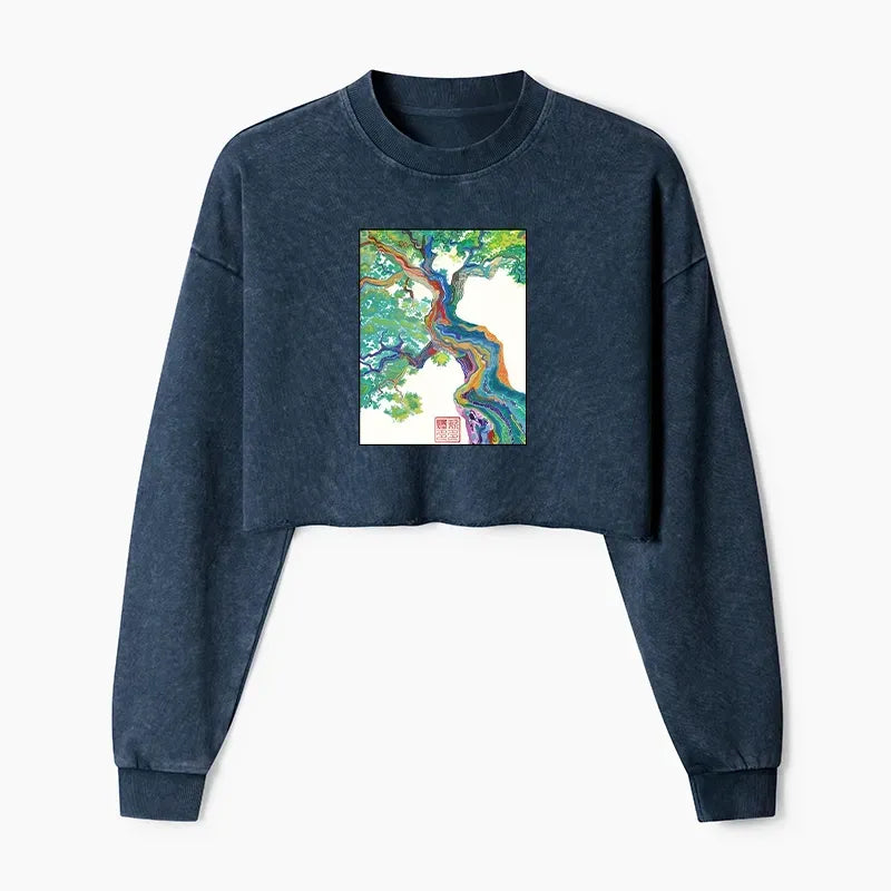 Kyoto-Lion Colorful Magic Tree Washed Crop Sweatshirt