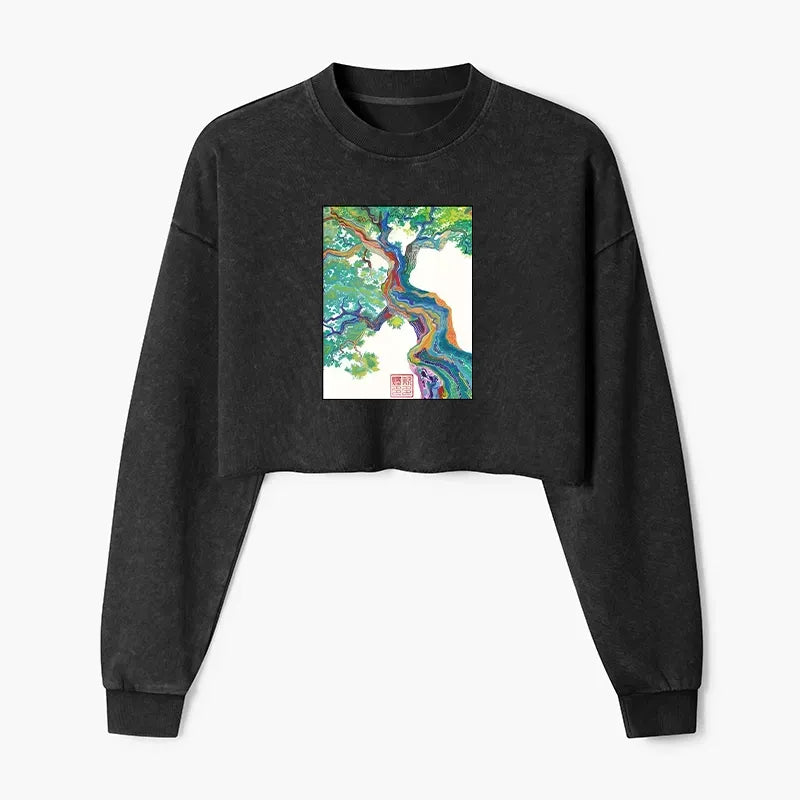 Kyoto-Lion Colorful Magic Tree Washed Crop Sweatshirt