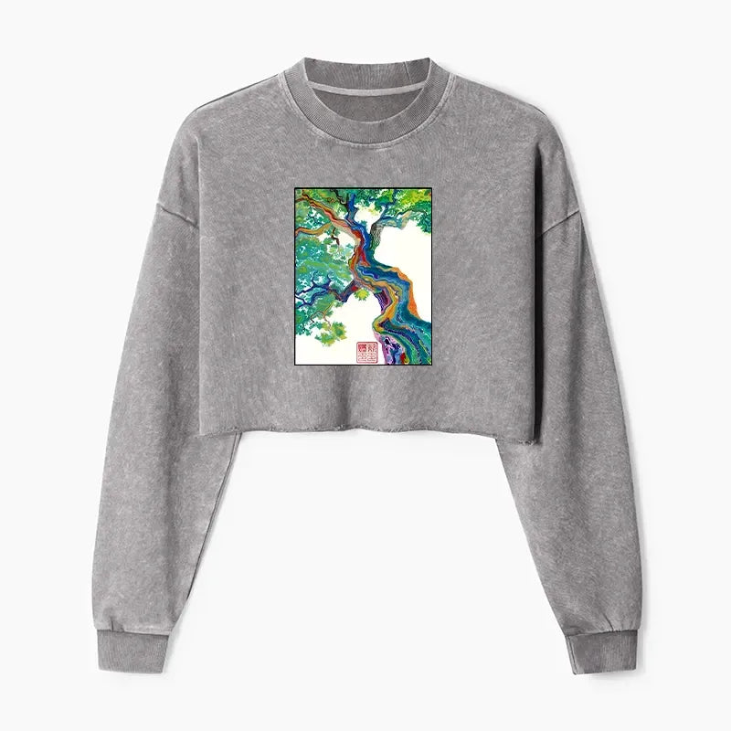 Kyoto-Lion Colorful Magic Tree Washed Crop Sweatshirt