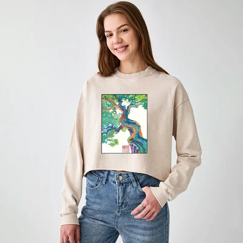 Japanese Vintage Washed Crop Sweatshirt Free Shipping