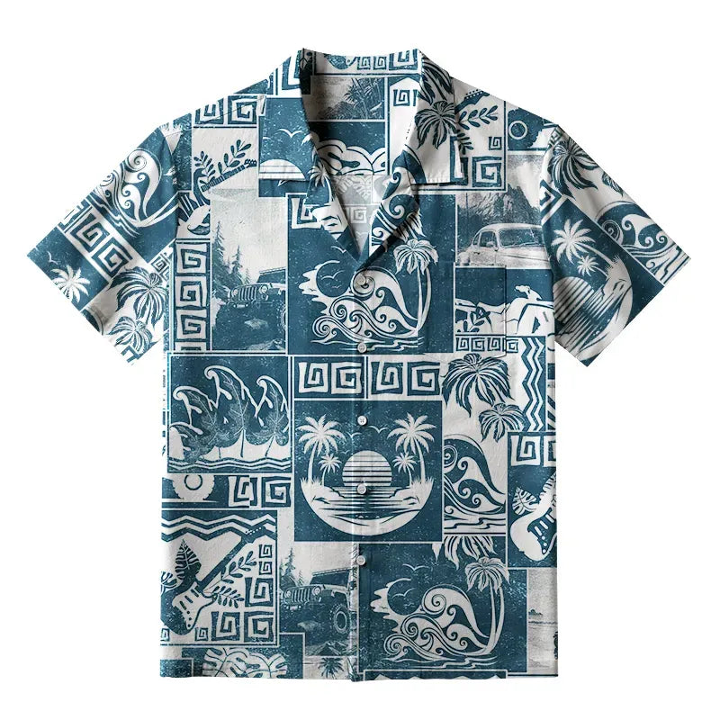 Vintage Japanese Print Hawaiian Shirt for Men