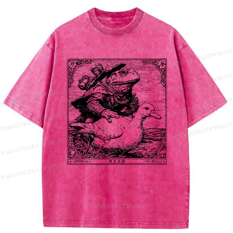 Japanese Frog Samurai Washed T-Shirt