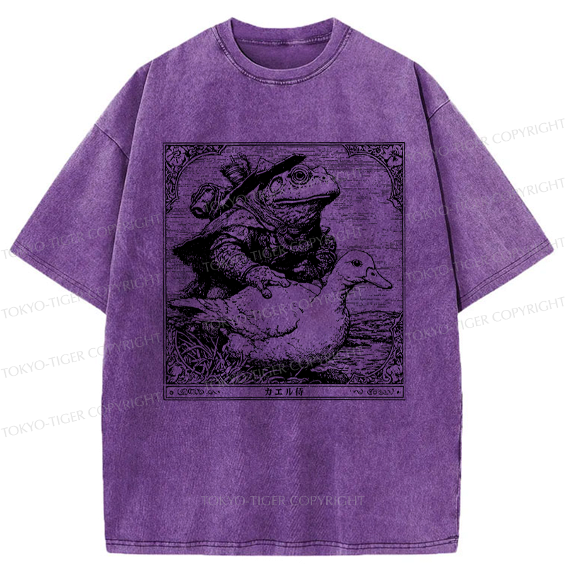 Japanese Frog Samurai Washed T-Shirt