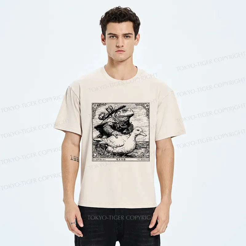 Japanese Frog Samurai Washed T-Shirt