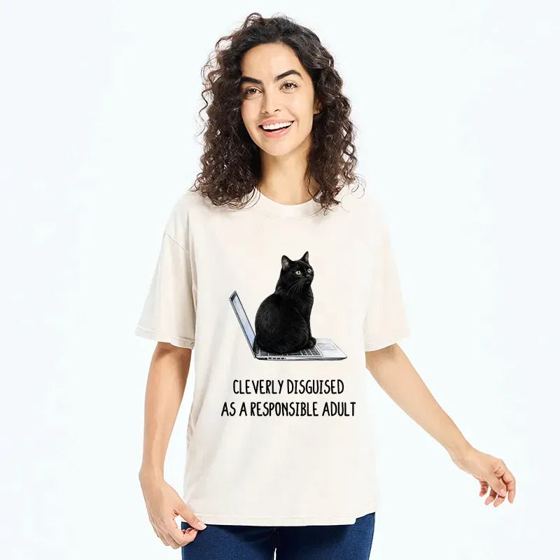Kyoto-Lion Cat Washed T-Shirt for Gift Idea