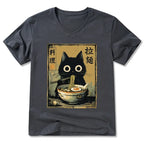 Kyoto-Lion Cute Black Cat Eating Ramen Japan V-Neck Classic T-Shirt