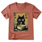 Kyoto-Lion Cute Black Cat Eating Ramen Japan V-Neck Classic T-Shirt