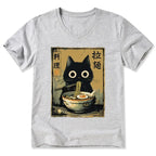 Kyoto-Lion Cute Black Cat Eating Ramen Japan V-Neck Classic T-Shirt