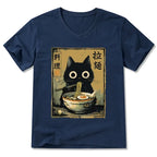 Cute Black Cat Ramen V-Neck T-Shirt