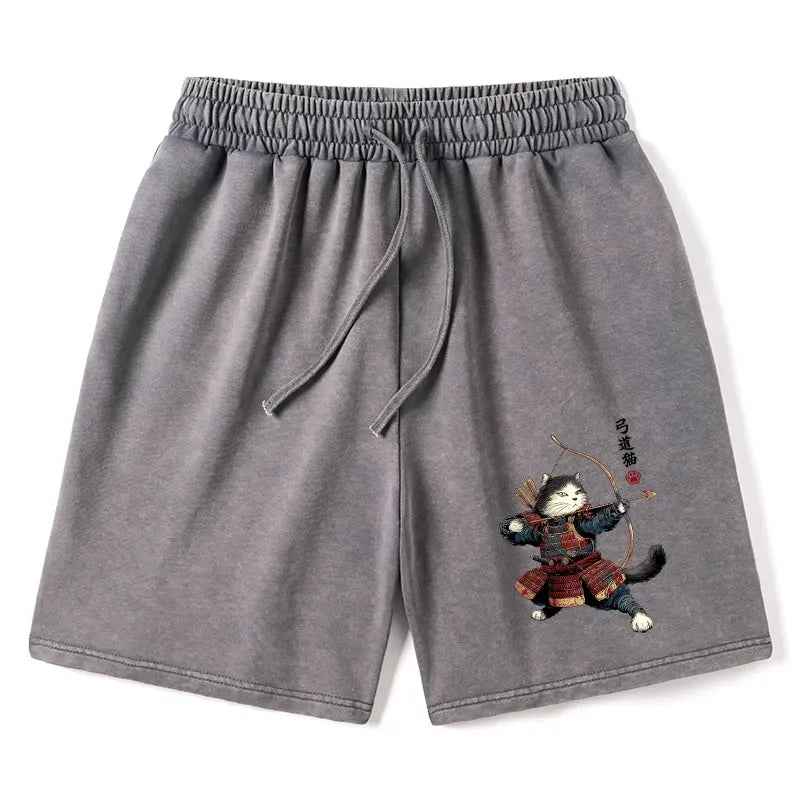 Japanese Samurai Cat Washed Shorts