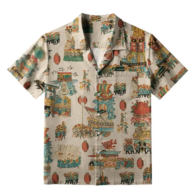 Vintage Ukiyo-e Button-up Shirt for Streetwear