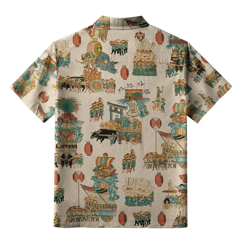 Vintage Ukiyo-e Button-up Shirt for Streetwear