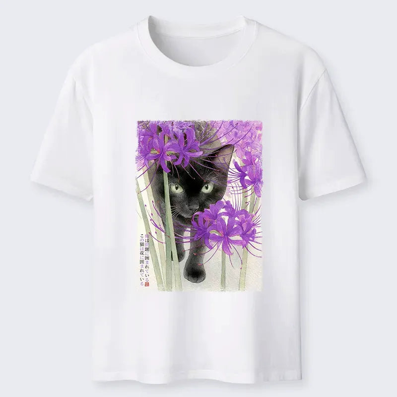 Kyoto-Lion A Cat Among The Flowers Classic T-Shirt