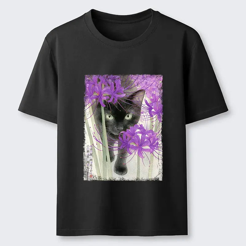 Vintage Cat Among Flowers T-Shirt