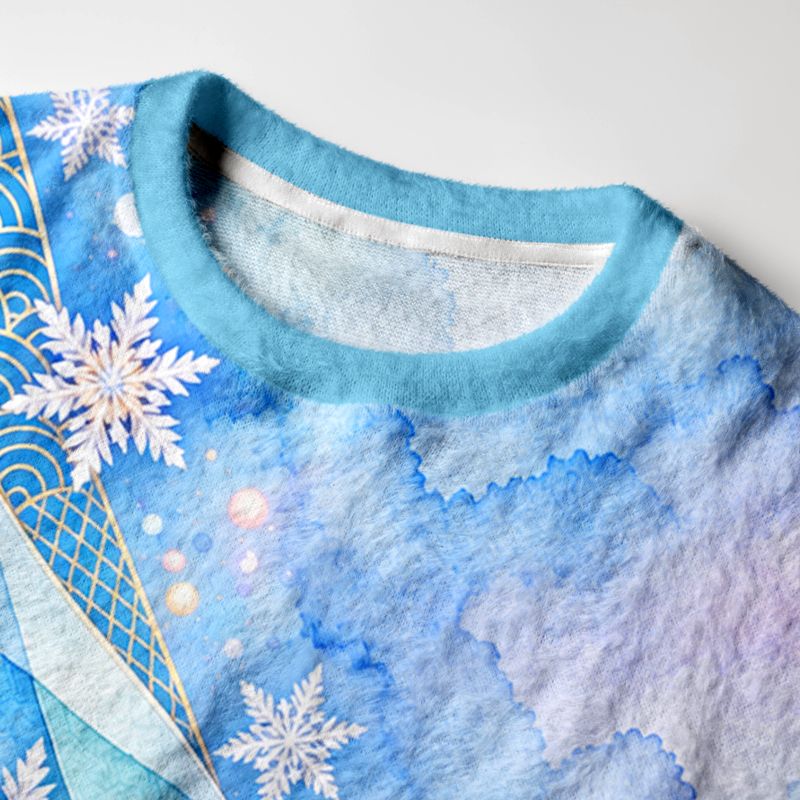 Kyoto-Lion Shiny Ice Snowflake Art Fuzzy Christmas Ugly Sweatshirt