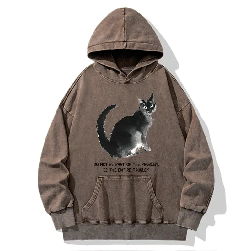 Kyoto-Lion Funny Cat Be The Entire Problem Washed Hoodie