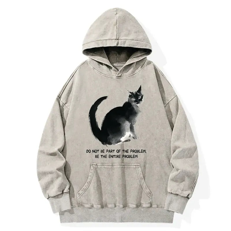 Funny Cat Washed Hoodie for Daily Wear