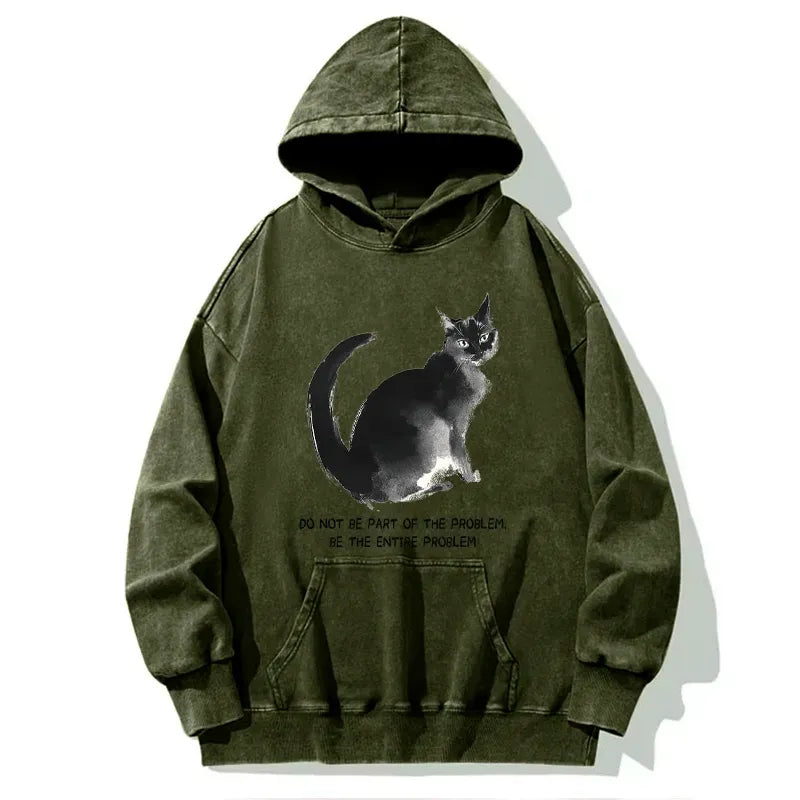 Funny Cat Washed Hoodie for Daily Wear