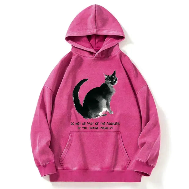 Funny Cat Washed Hoodie for Daily Wear