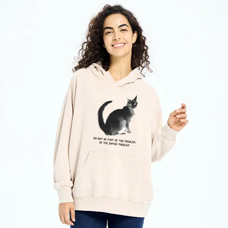 Funny Cat Washed Hoodie for Daily Wear