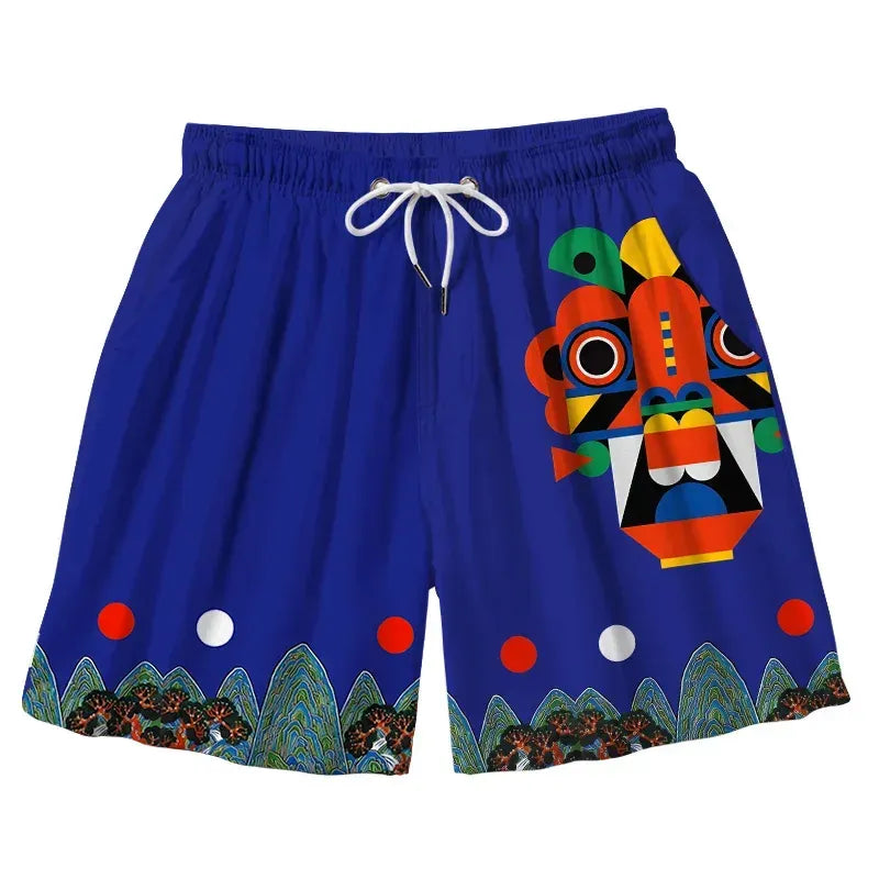 Kyoto-Lion Abstract Art Mask Aloha Mens Swim Trunks