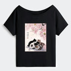 Cute Cats Garden Off Shoulder Tee for Daily Wear