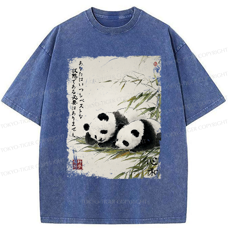 Japanese Panda Washed T-Shirt for Daily Wear