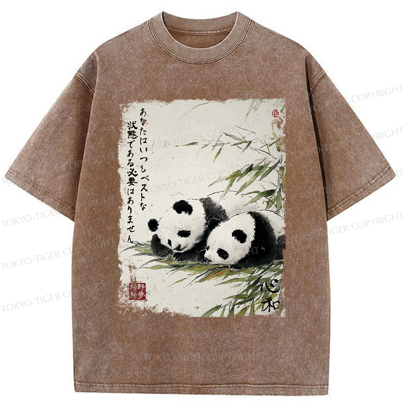Japanese Panda Washed T-Shirt for Daily Wear