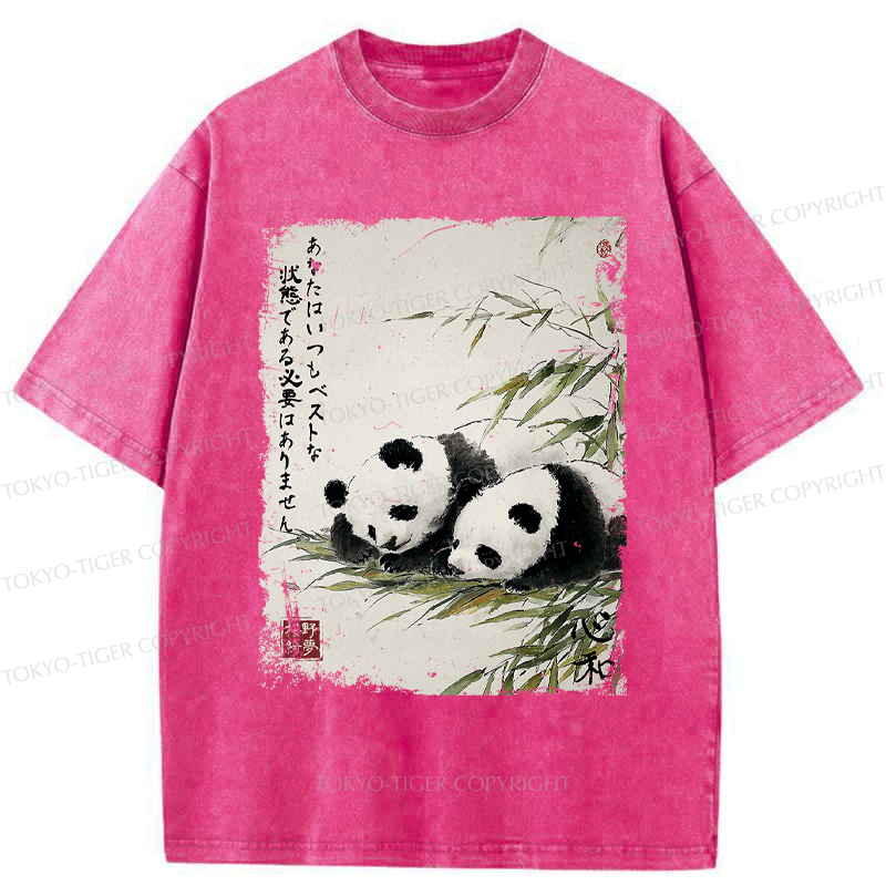 Japanese Panda Washed T-Shirt for Daily Wear