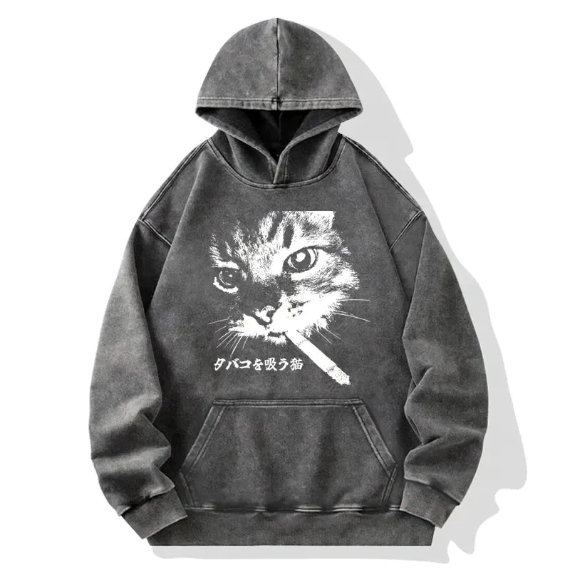 retro cat smoking hoodie for streetwear