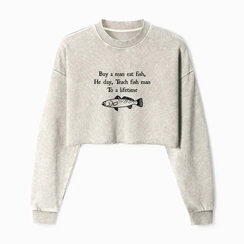 Washed Crop Sweatshirt with Free Shipping