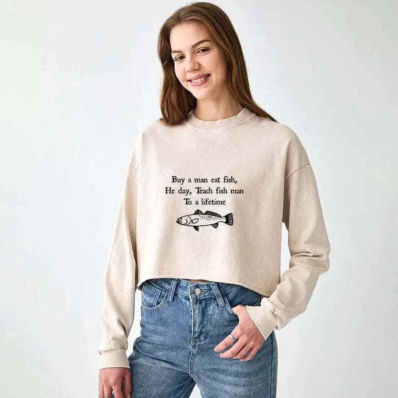 Japanese Meme Crop Sweatshirt for Women
