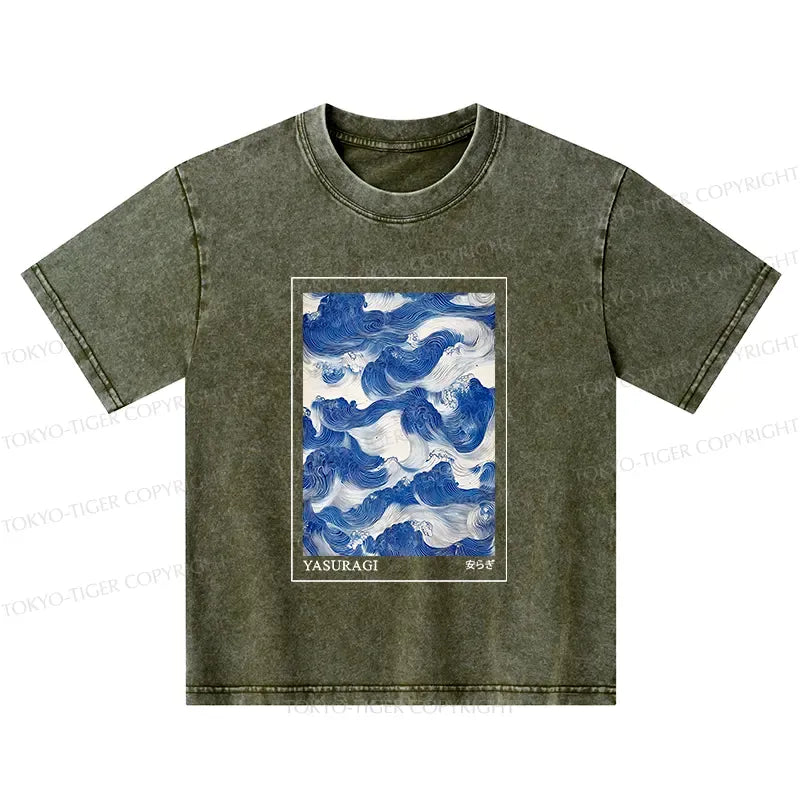 Kyoto-Lion Japanese Retro Art Wave Kids Washed T-Shirt