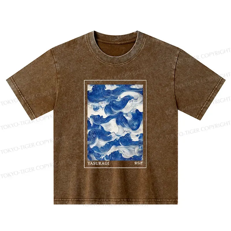Kids Japanese Retro Art Washed T-Shirt for Daily Wear
