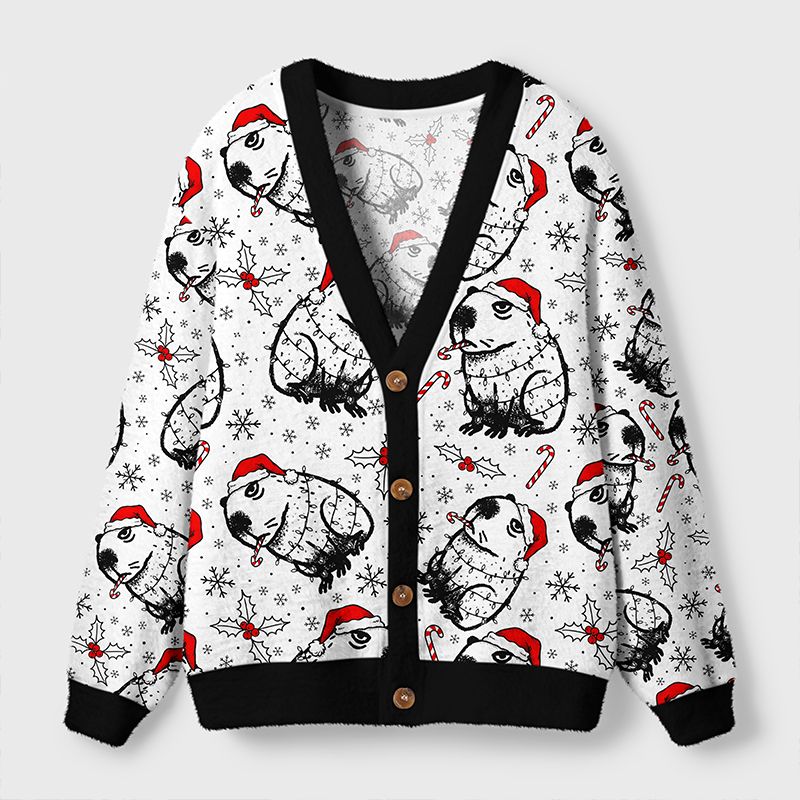 Kyoto-Lion Christmas Capybara Ugly Cardigan Sweater