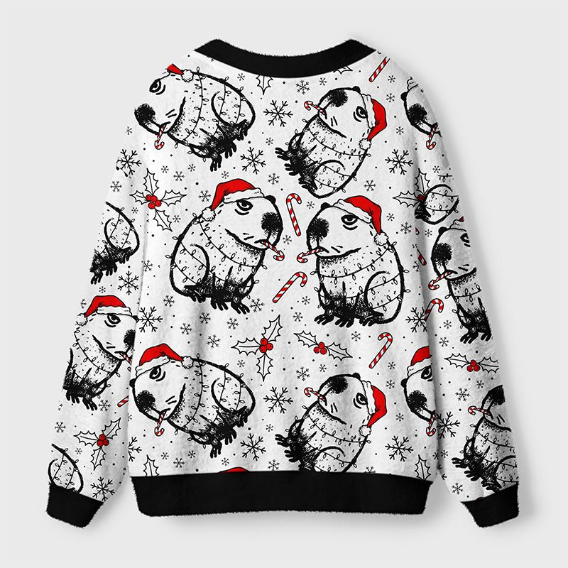 Kyoto-Lion Christmas Capybara Ugly Cardigan Sweater