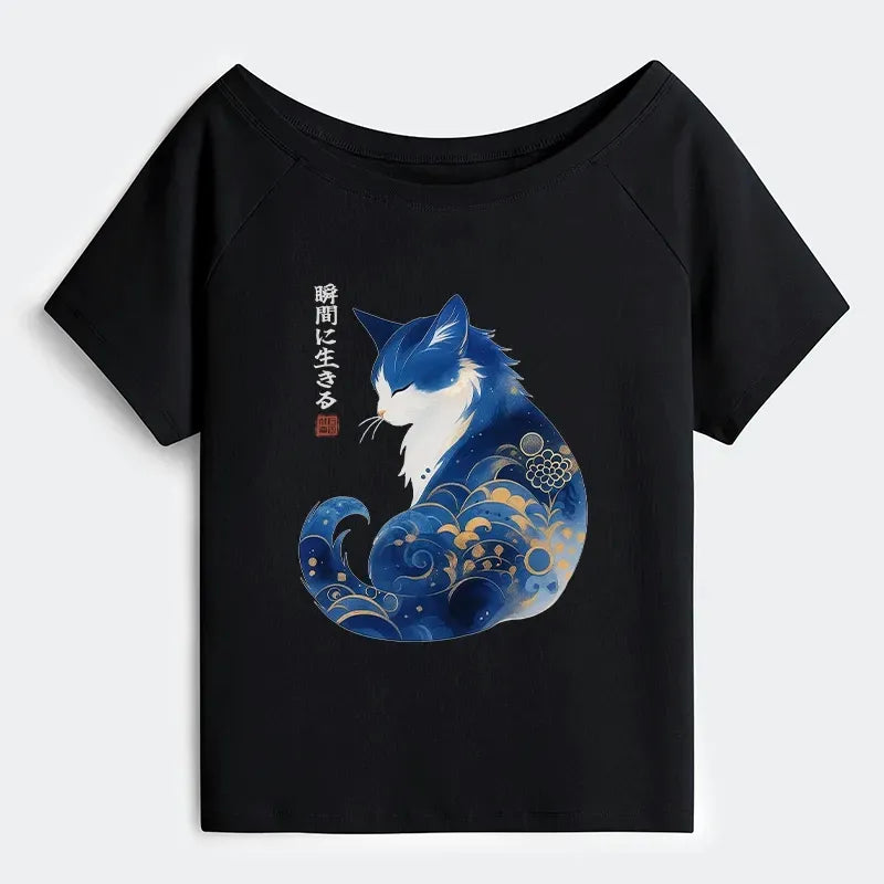 Japanese Vintage Cat T-Shirt for Women