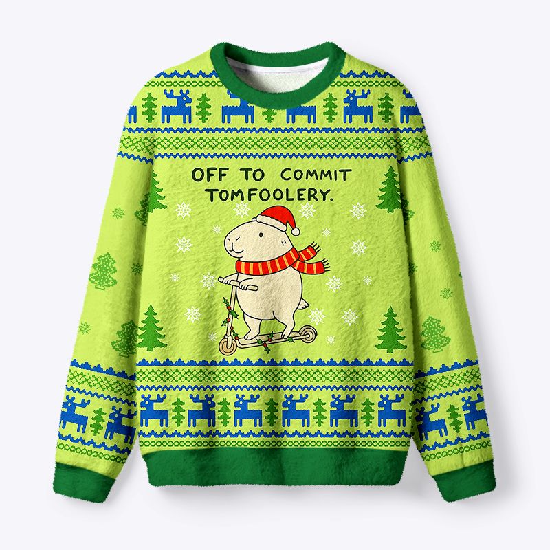 Kyoto-Lion Capybara Is Ready To Do Something Bad Fuzzy Christmas Ugly Sweatshirt