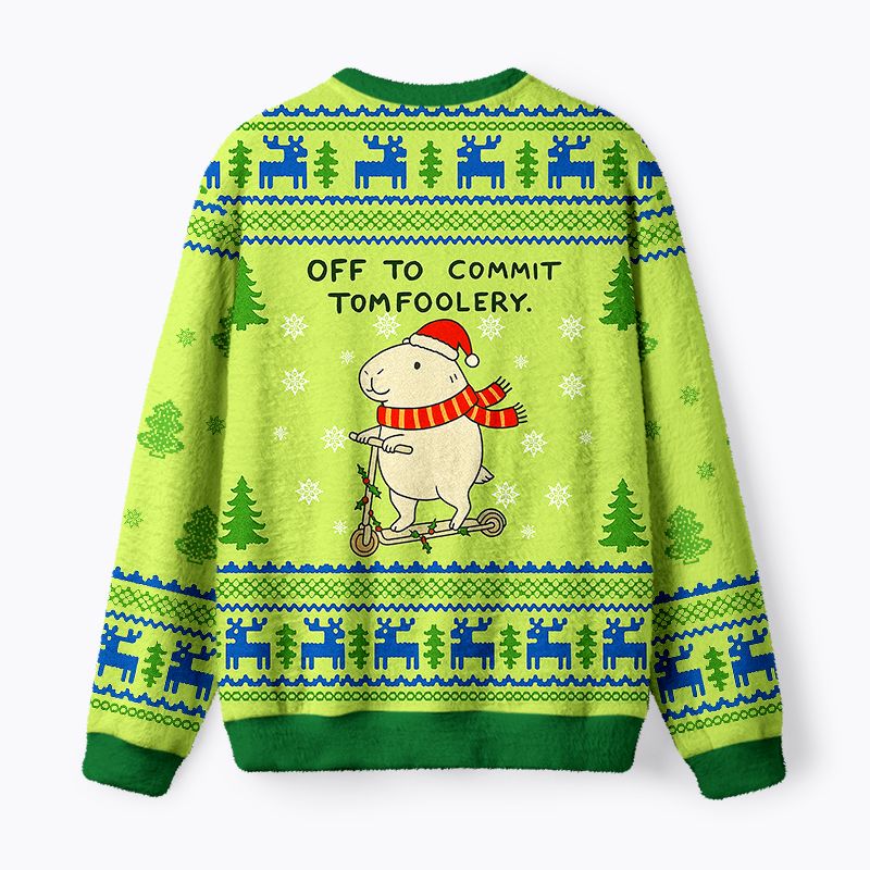 Kyoto-Lion Capybara Is Ready To Do Something Bad Fuzzy Christmas Ugly Sweatshirt